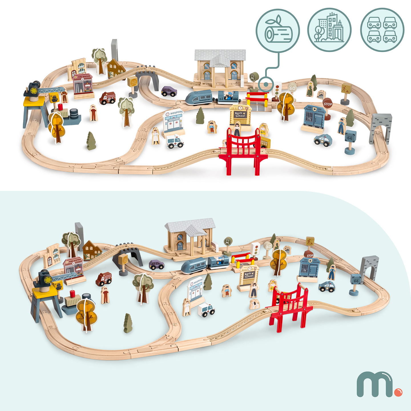 Medinis miesto geležinkelis su elektriniu traukiniu – judančiu kranu, laivu, tiltais