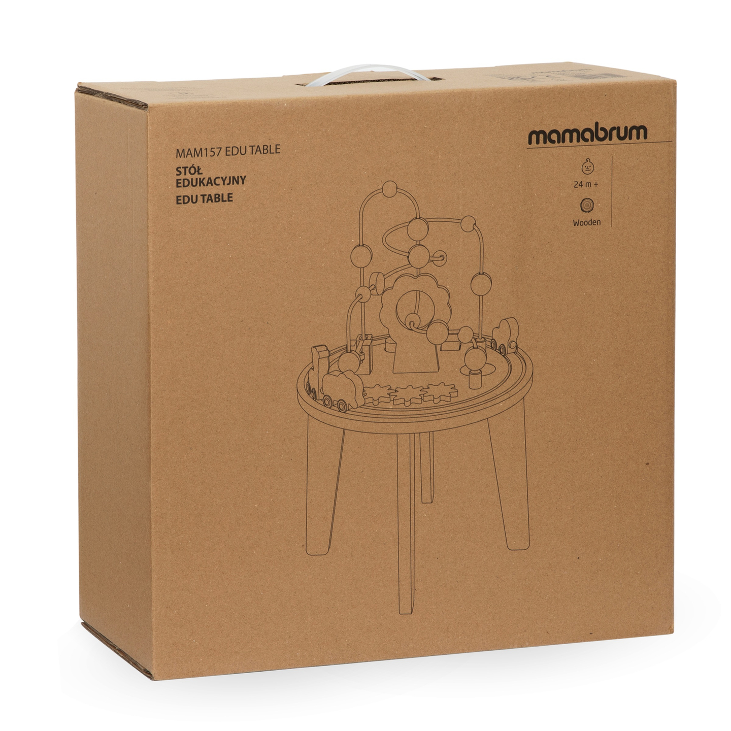 Medinis apvalus mokomasis stalas su magnetiniu traukinuku ir karoliukų paleidimo įtaisu