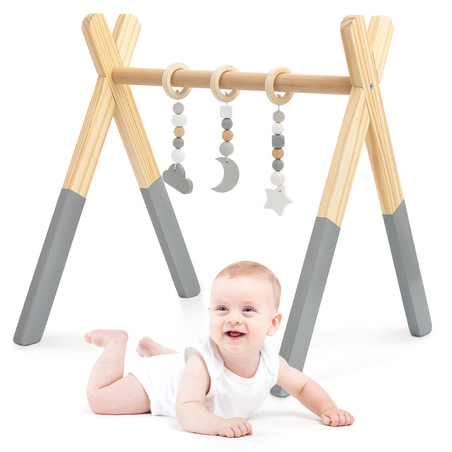 "Baby Gym" medinis lavinimo stendas - pilka spalva