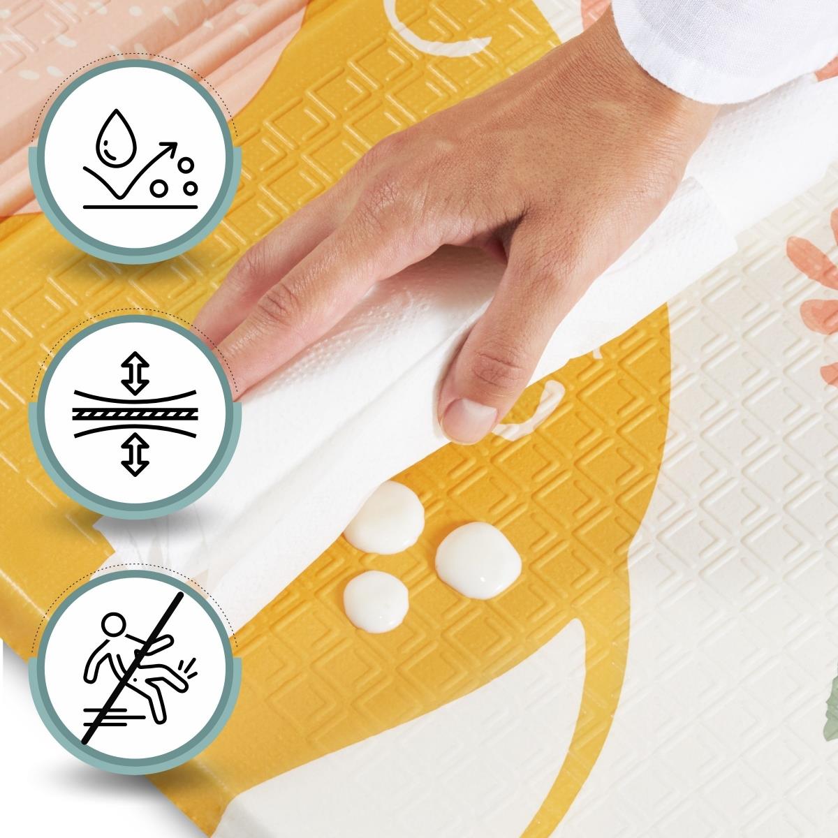 Dvipusis sulankstomas putplasčio kilimėlis 180 x 120 x 1 cm - Egzotiški drambliai / švelniai pilka