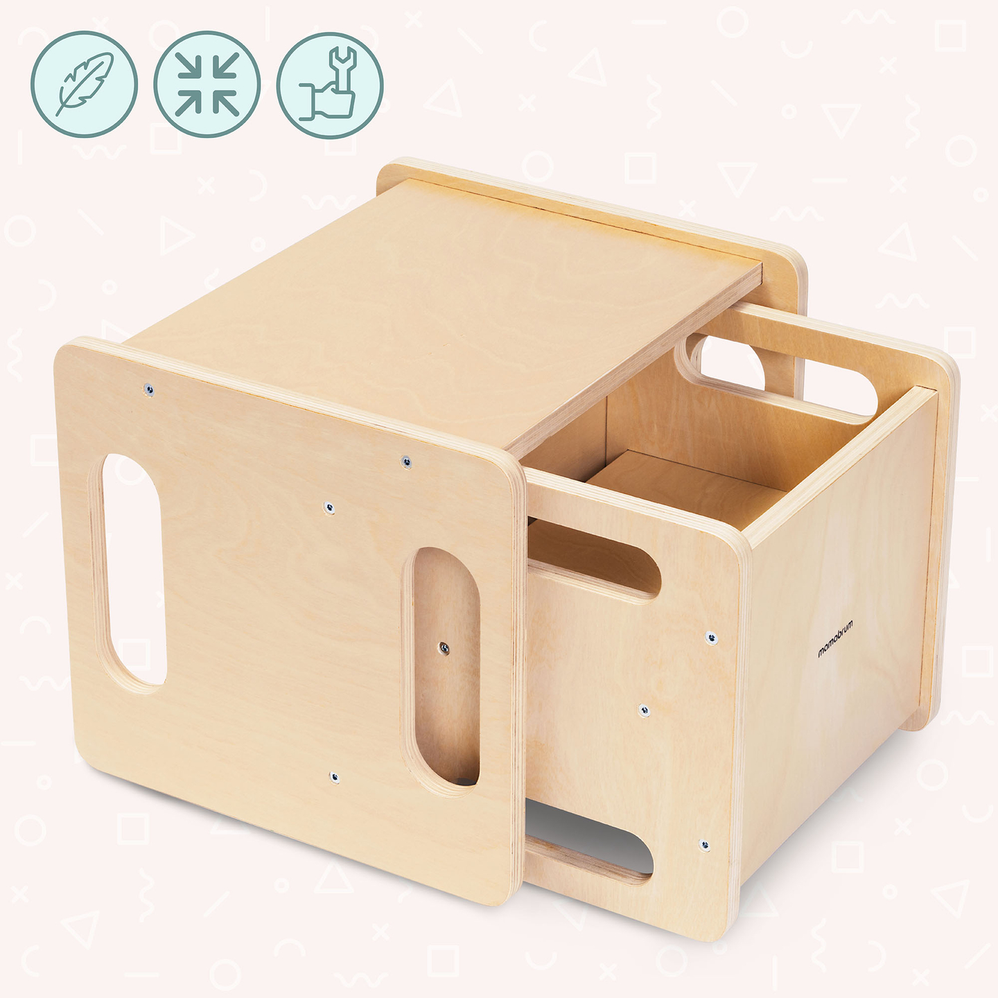 Medinis stalas ir kėdė su akmenuko funkcija – daugiafunkcis Montessori rinkinys vaikams