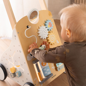 Edukacinė medinė vaikštynė 8in1 / kūdikių stumdyklė - manipuliacinė lenta