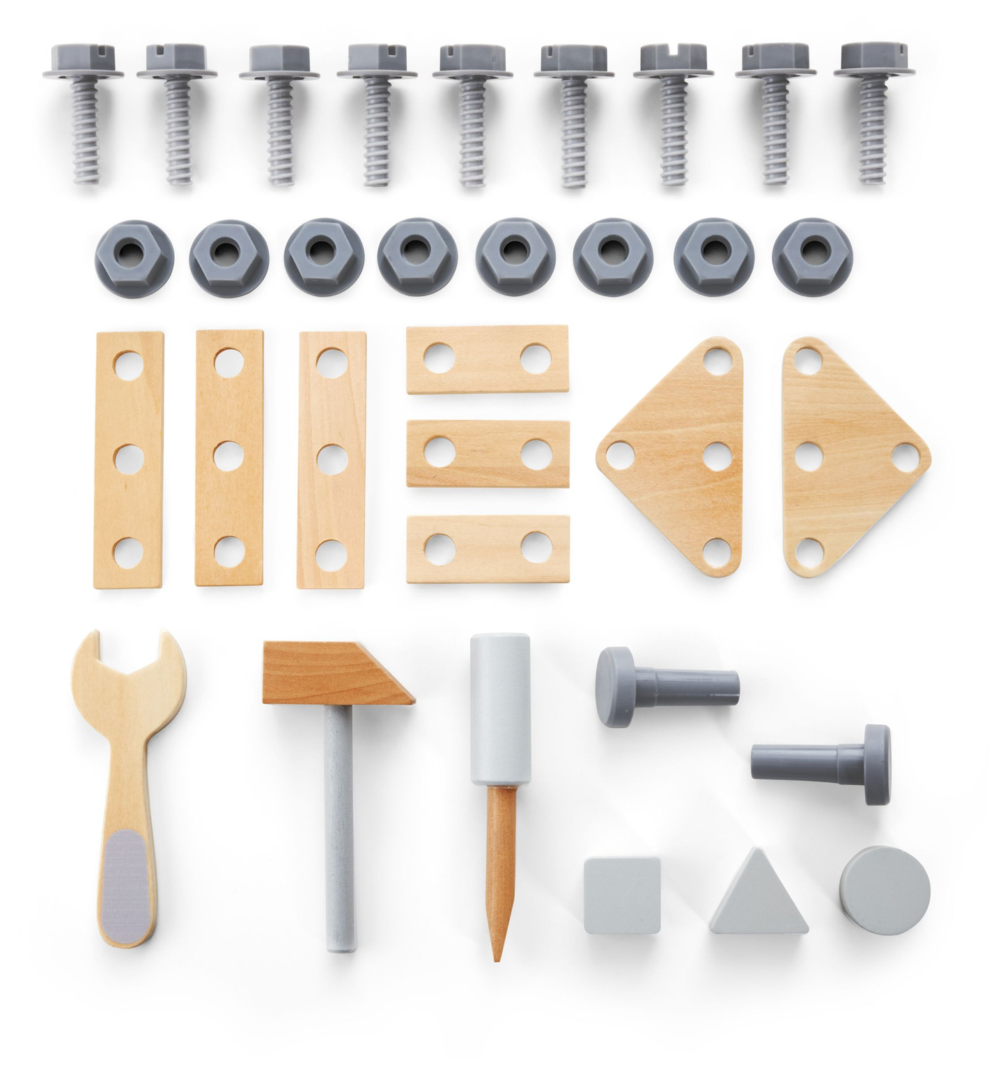 Medinė vaikštynė, stumdyklė ir dirbtuvės "3 viename" - 47 elementai