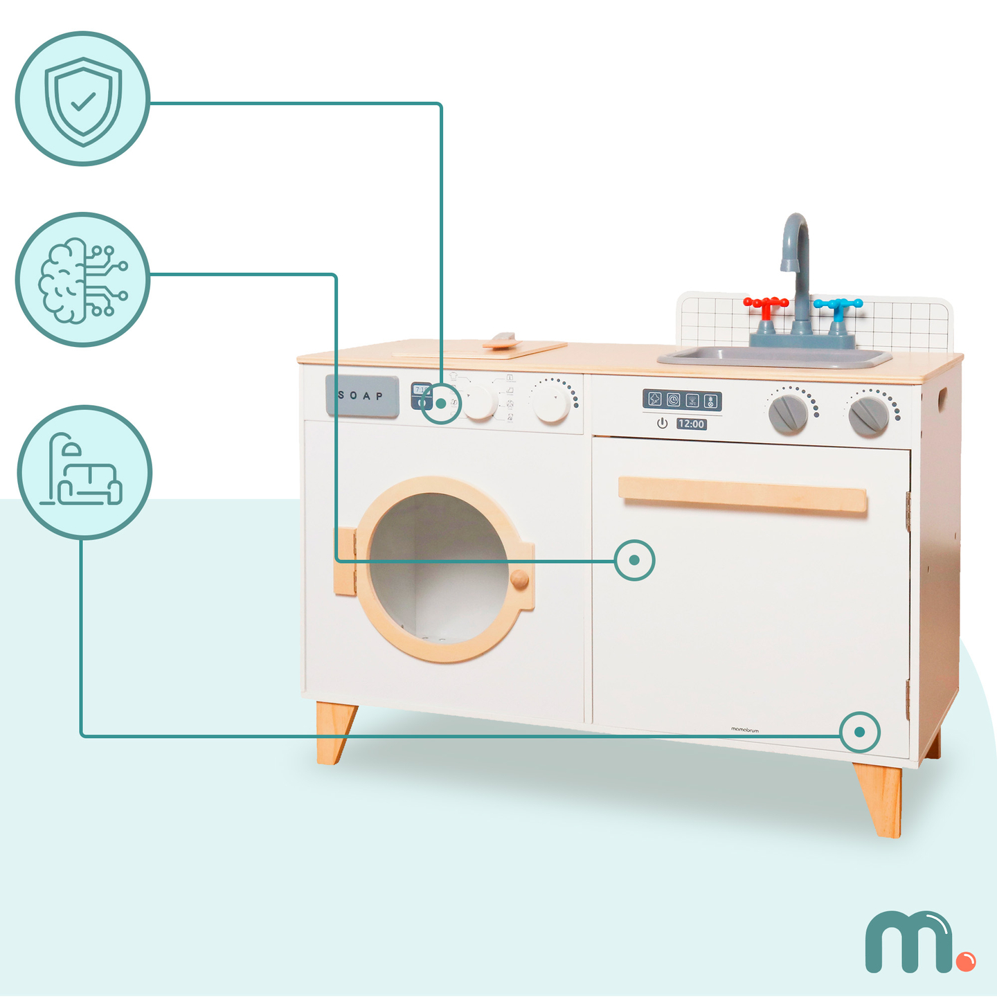 Medinė skalbykla ir virtuvė - 2-in-1 namų rinkinys vaikams