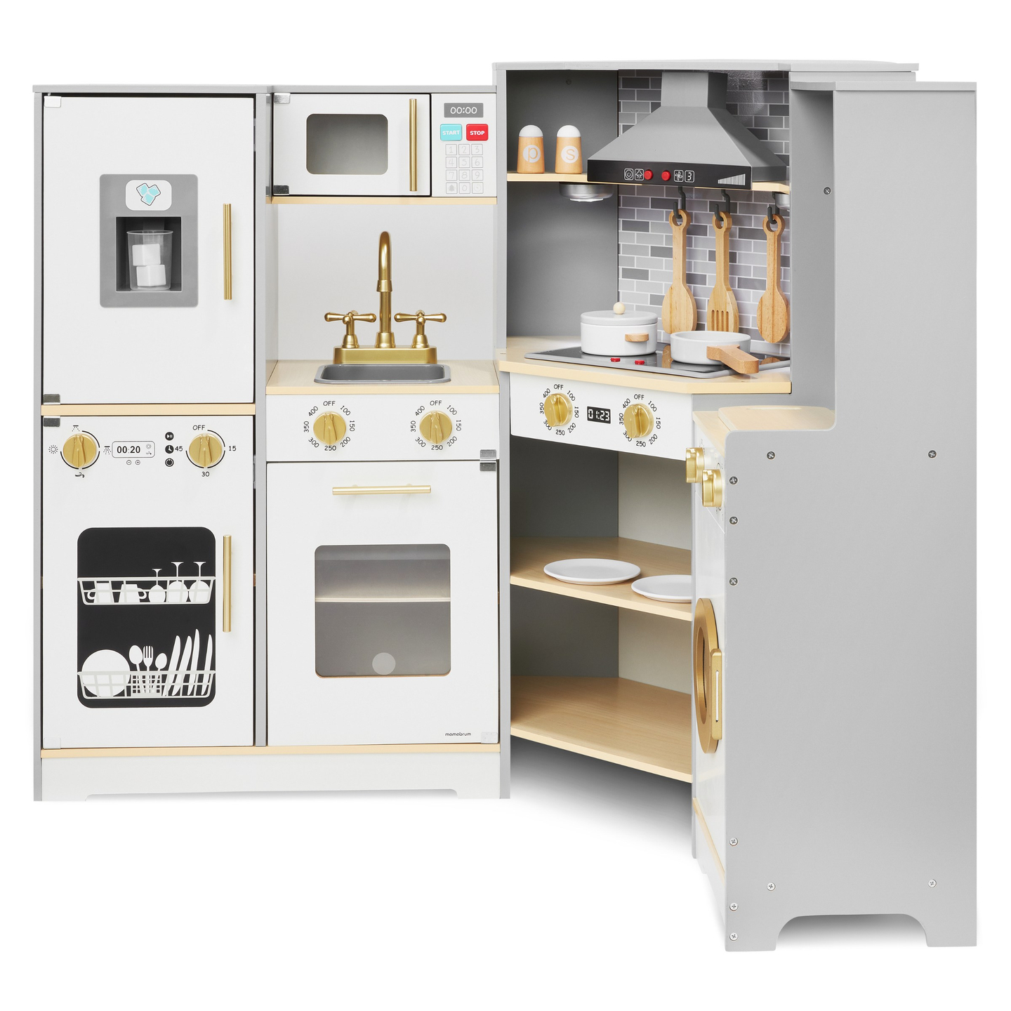 XXXL medinė interaktyvi virtuvė su LED apšvietimu, gartraukiu ir priedais