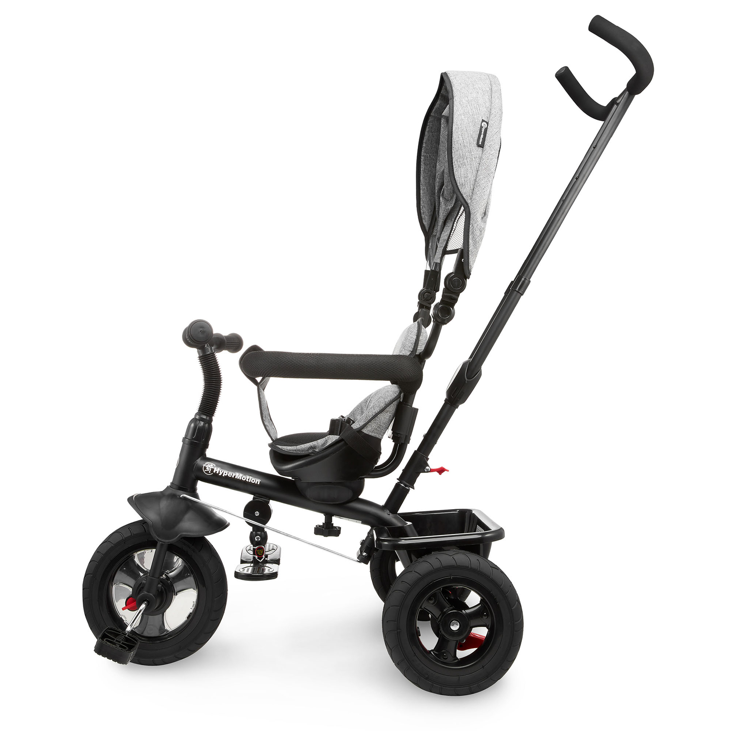 Triratukas 1-4 metų vaikams - TOBI FREY - pilka spalva - pasukamas - pompiniai ratai + stūmiklis