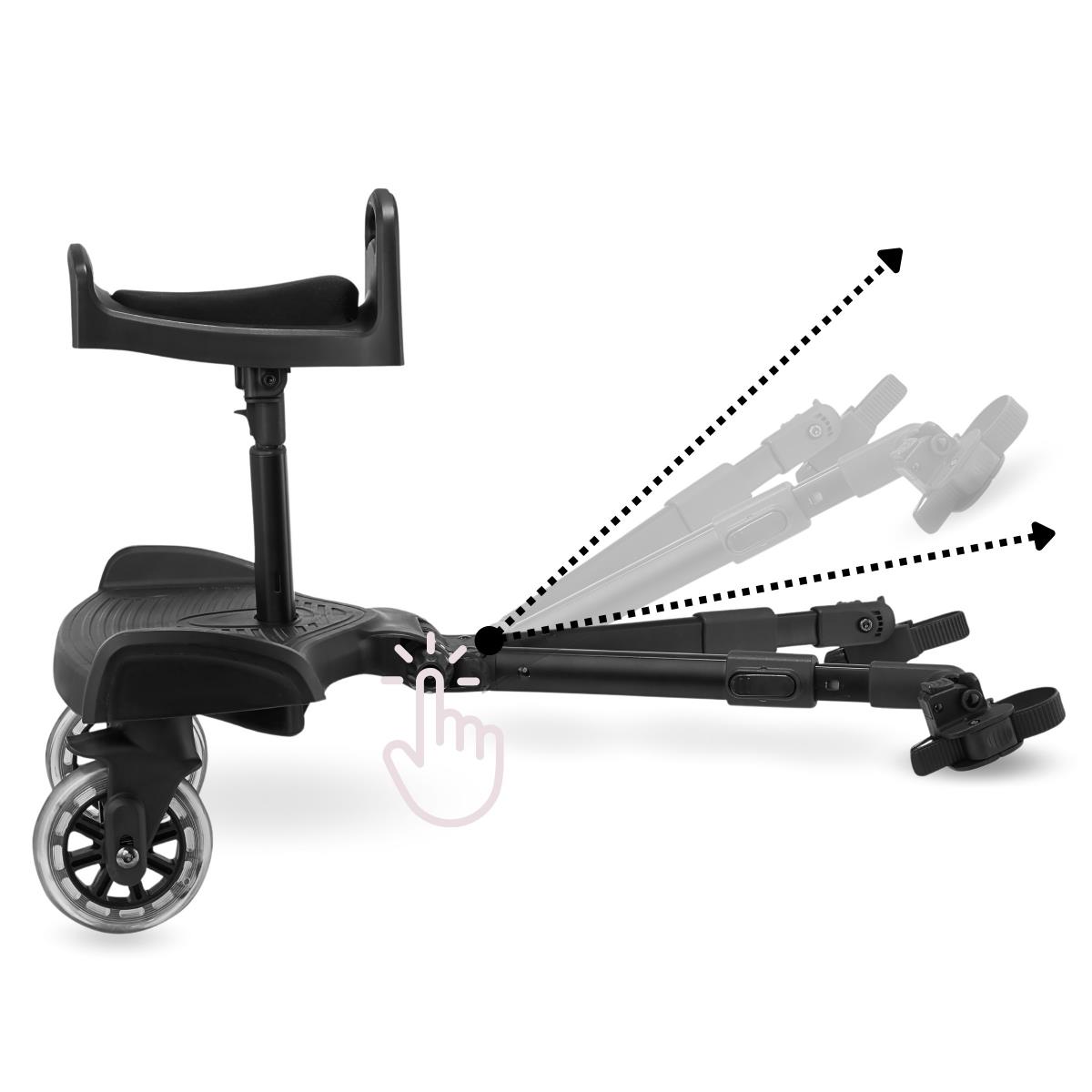 Vaikiško vežimėlio pratęsimas su reguliuojama sėdyne ir universalia tvirtinimo sistema - "Moby-System BUGGY2GO