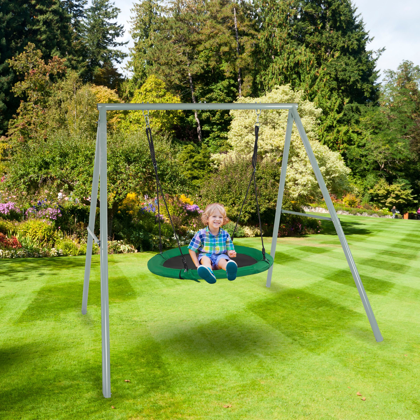 Gandralizdžio tipo sodo sūpynės su karkasu ir virvėmis