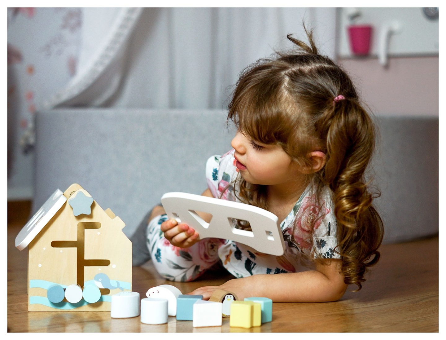 Sorteris - mokomasis medinis namelis su kaladėlėmis