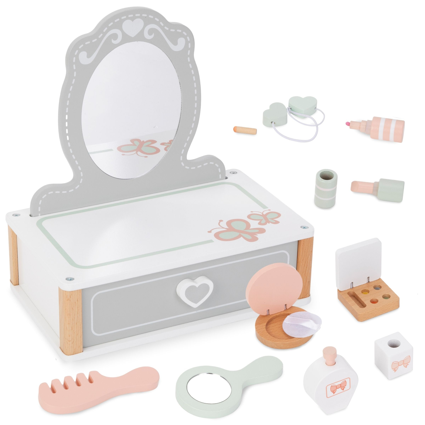 Medinis vaikiškas tualetinis staliukas su priedais