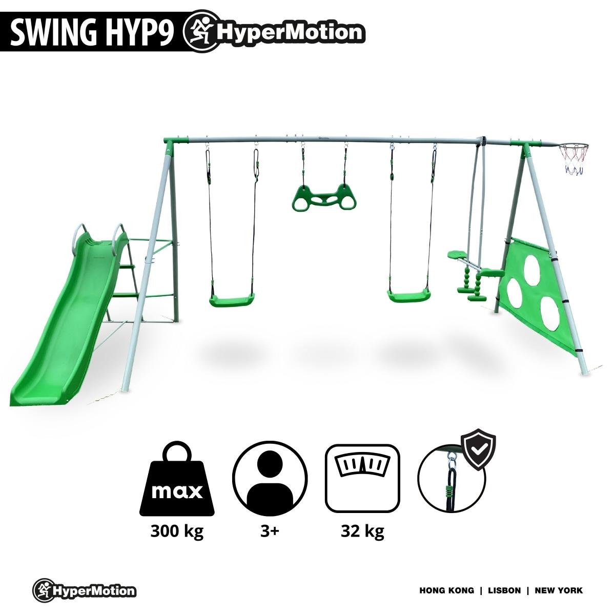 XXXL sodo žaidimų aikštelė vaikams su sūpynėmis, čiuožykla, gimnastikos trapecija, krepšinio lanku ir futbolo vartais