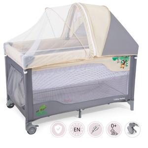 Kelioninė lovelė 0 - 36 m su persirengimo stalu + Moby-System HUXLEY maniežas