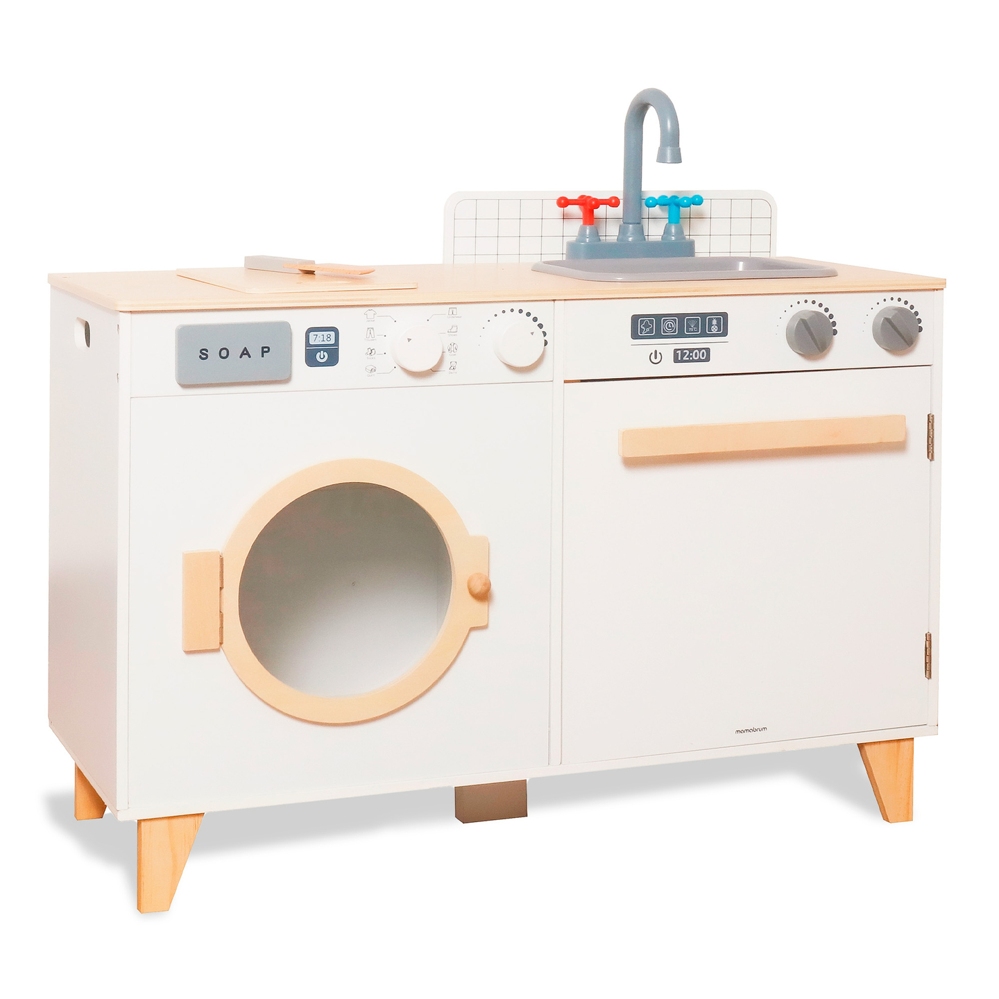 Medinė skalbykla ir virtuvė - 2-in-1 namų rinkinys vaikams