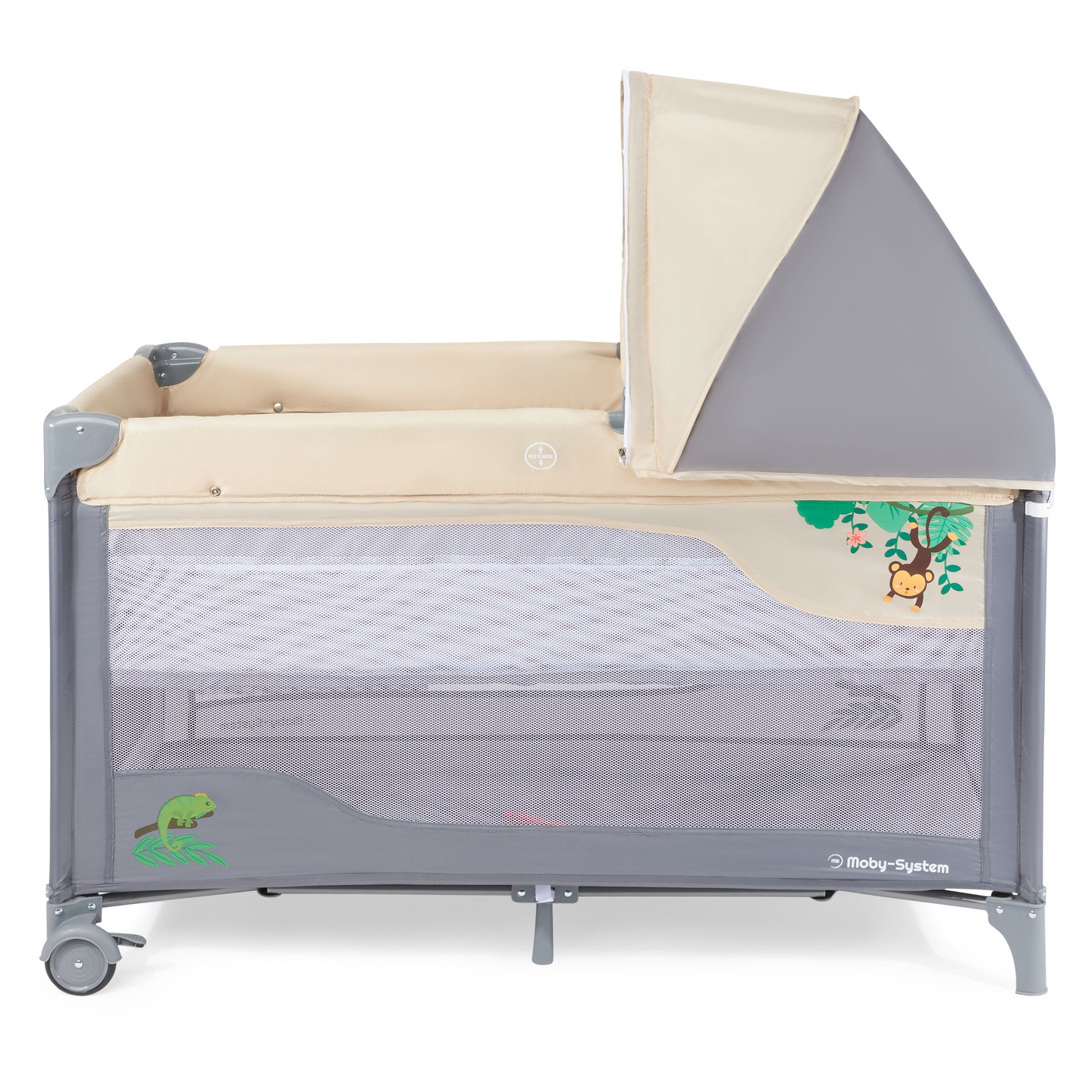 Kelioninė lovelė 0 - 36 m su persirengimo stalu + Moby-System HUXLEY maniežas