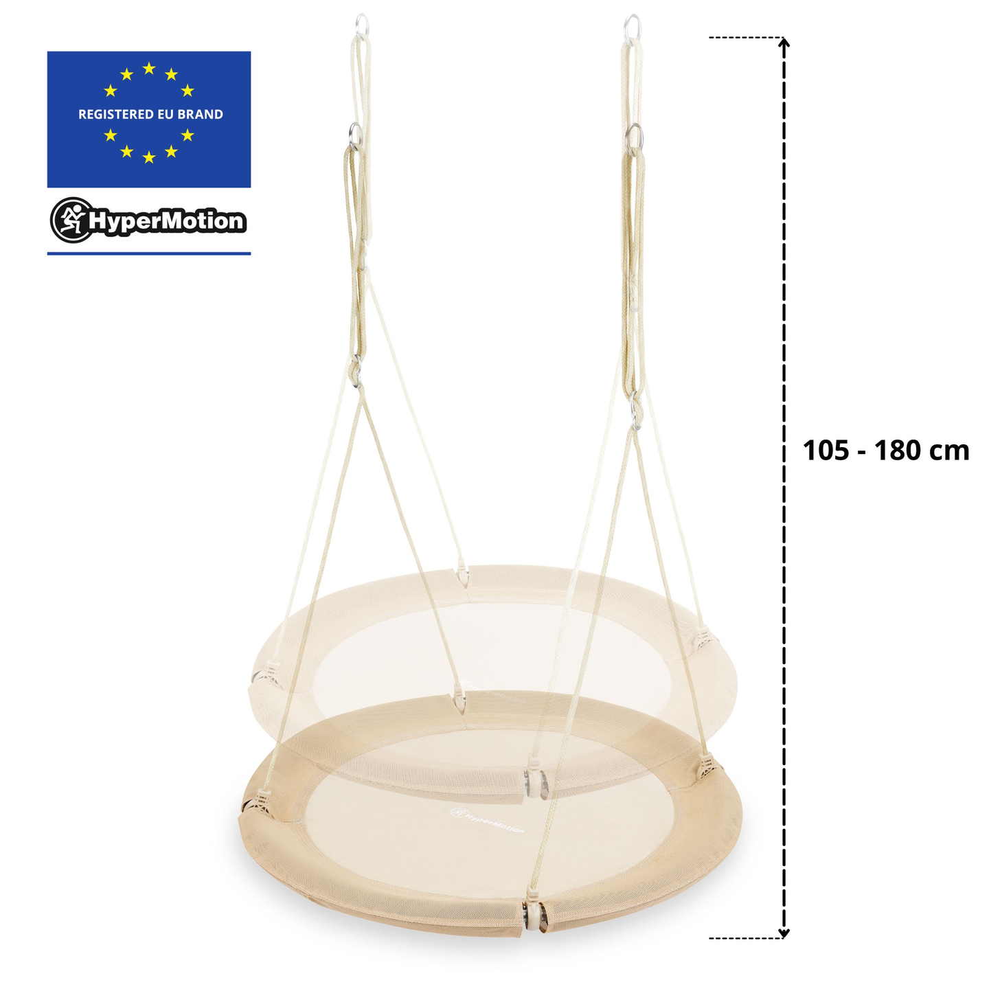 "HyperMotion" 100 cm skersmens, boho smėlio spalvos supynės su erškėtrožės lizdu