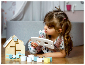 Sorteris - mokomasis medinis namelis su kaladėlėmis