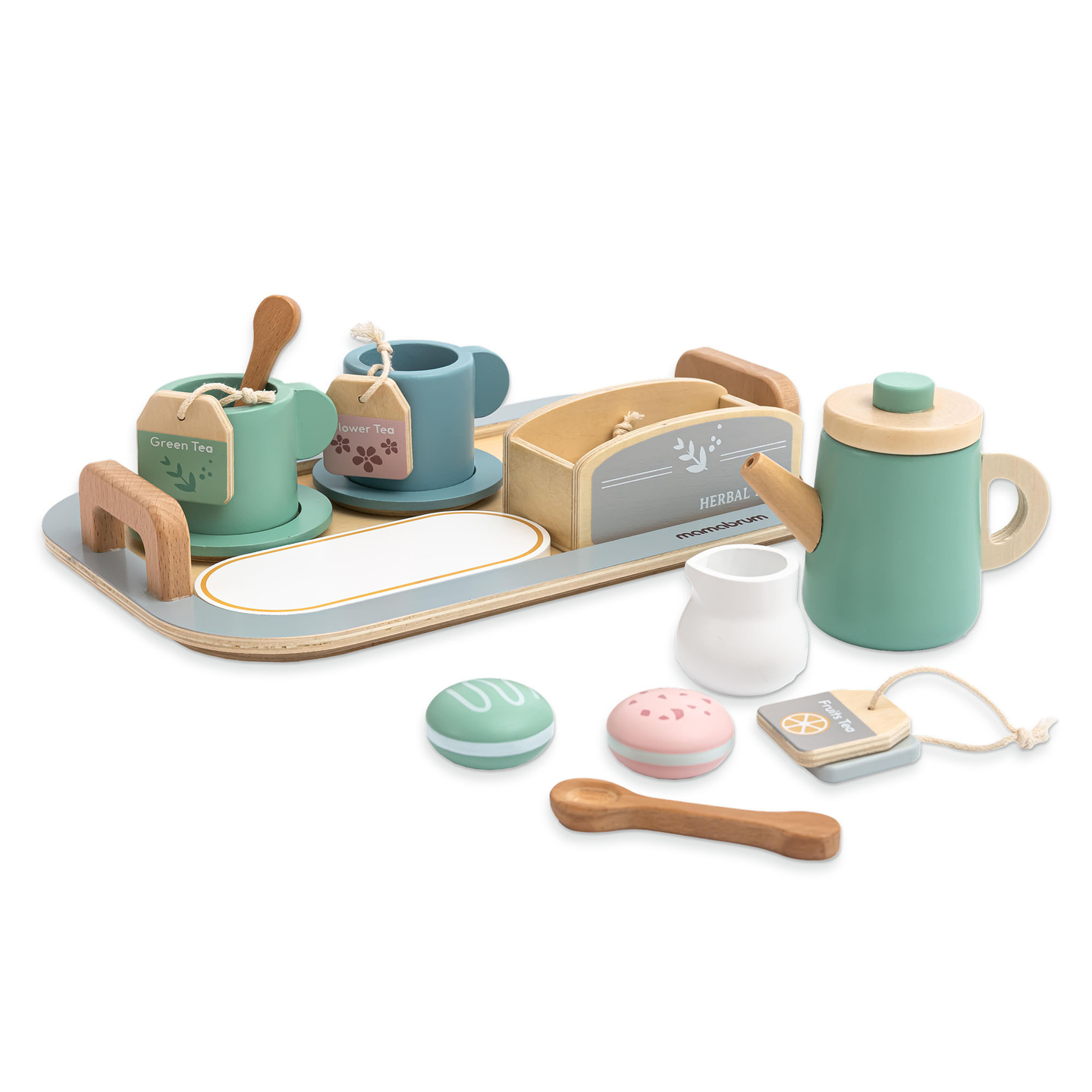 Didelis medinis arbatos rinkinys su padėklu - 18 vienetų