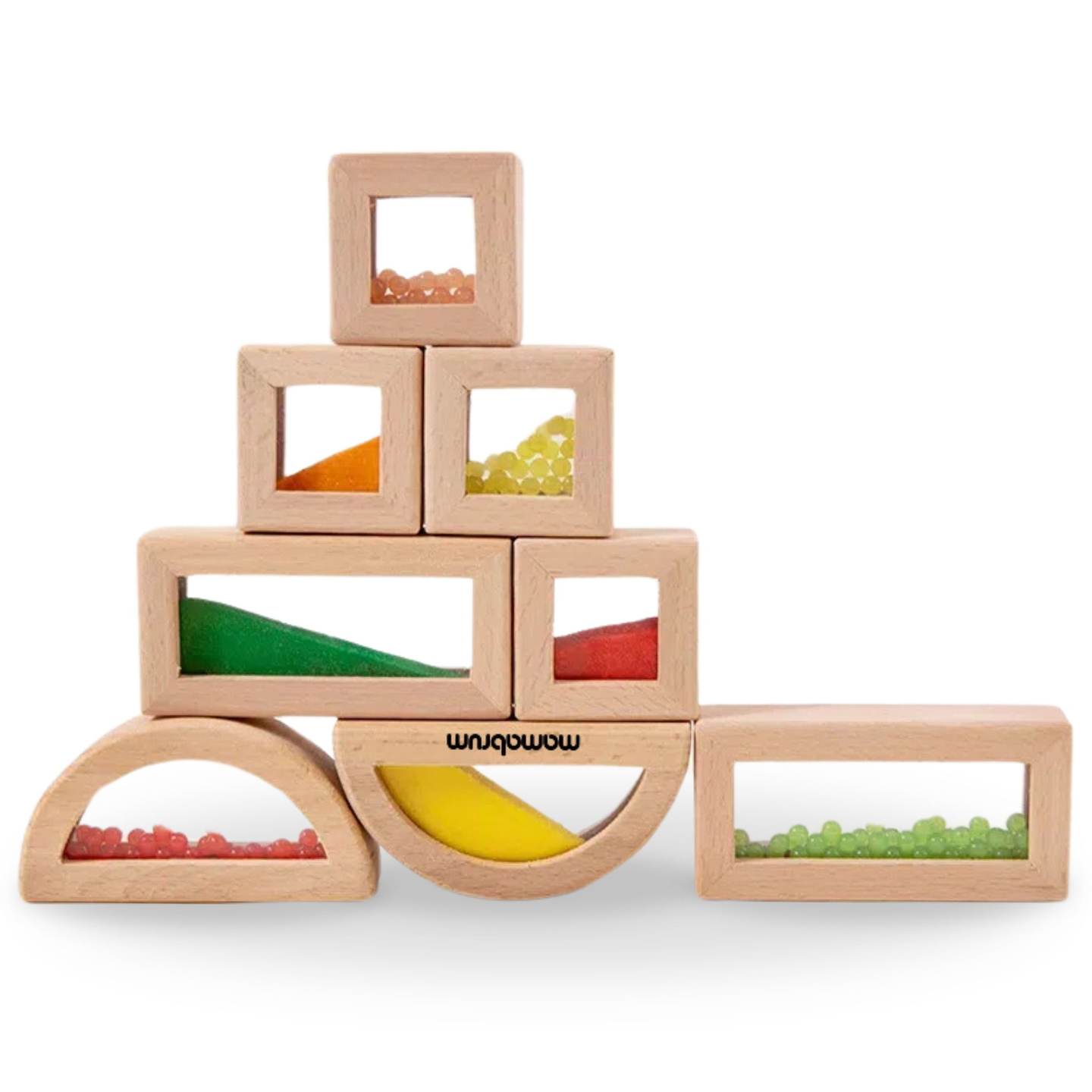 Medinių sensorinių kaladėlių su skirtingais užpildais rinkinys - 15 dalių