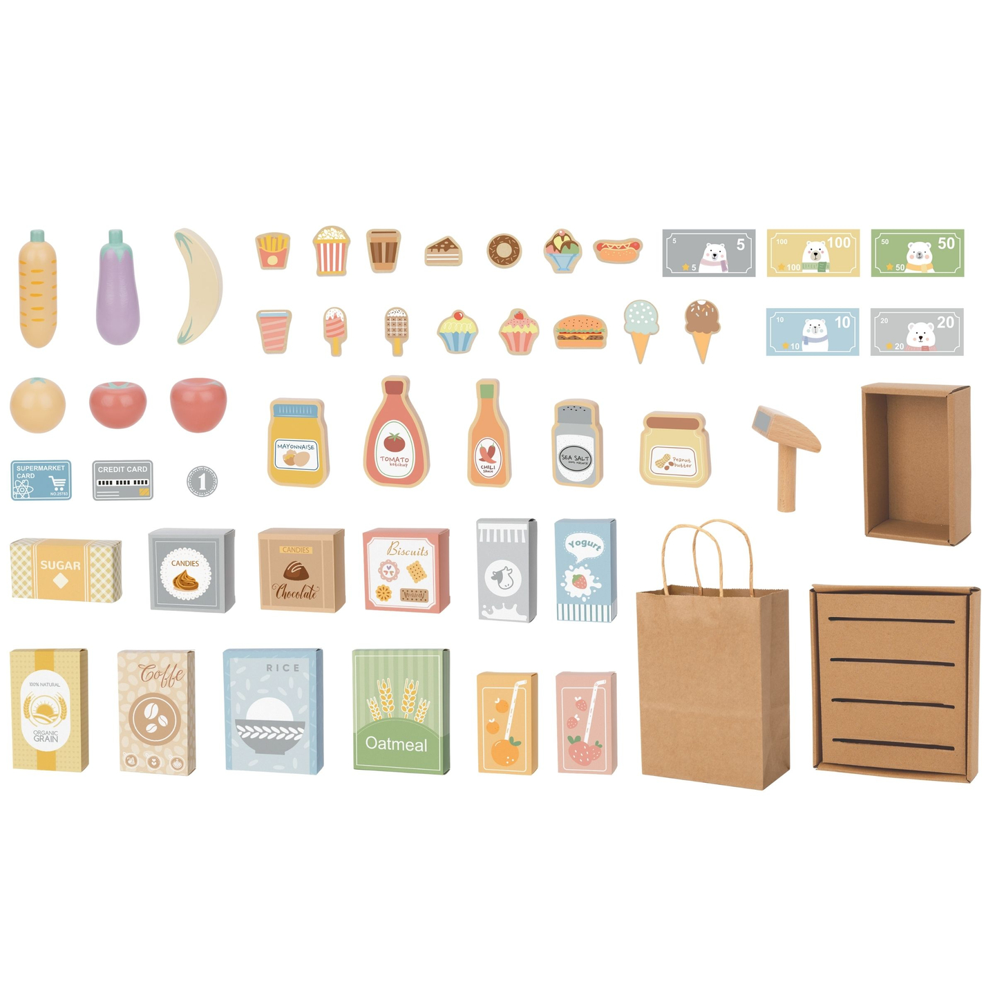 Medinis daržovių turgus - didelis XXL prekystalis, parduotuvė su žaisliniu kasos aparatu