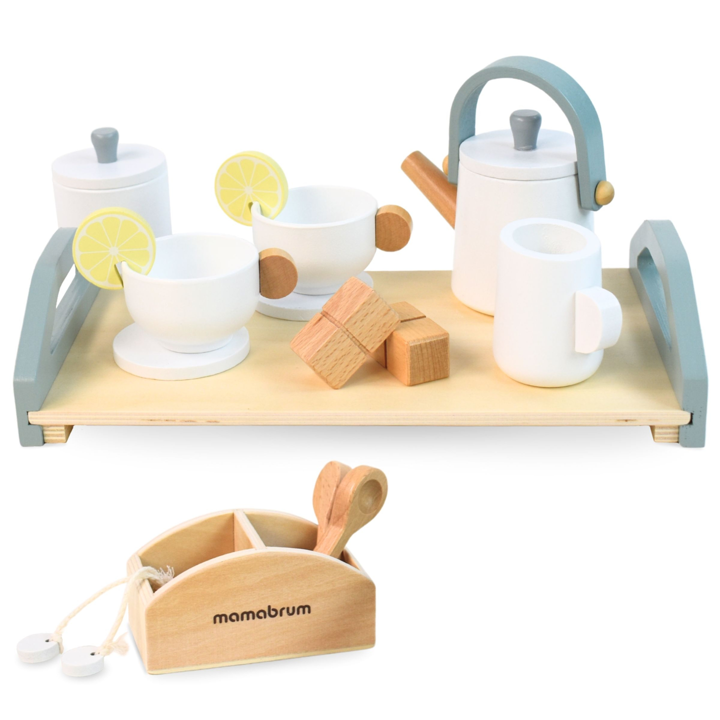 Didelis medinis arbatos rinkinys su padėklu - 17 vienetų