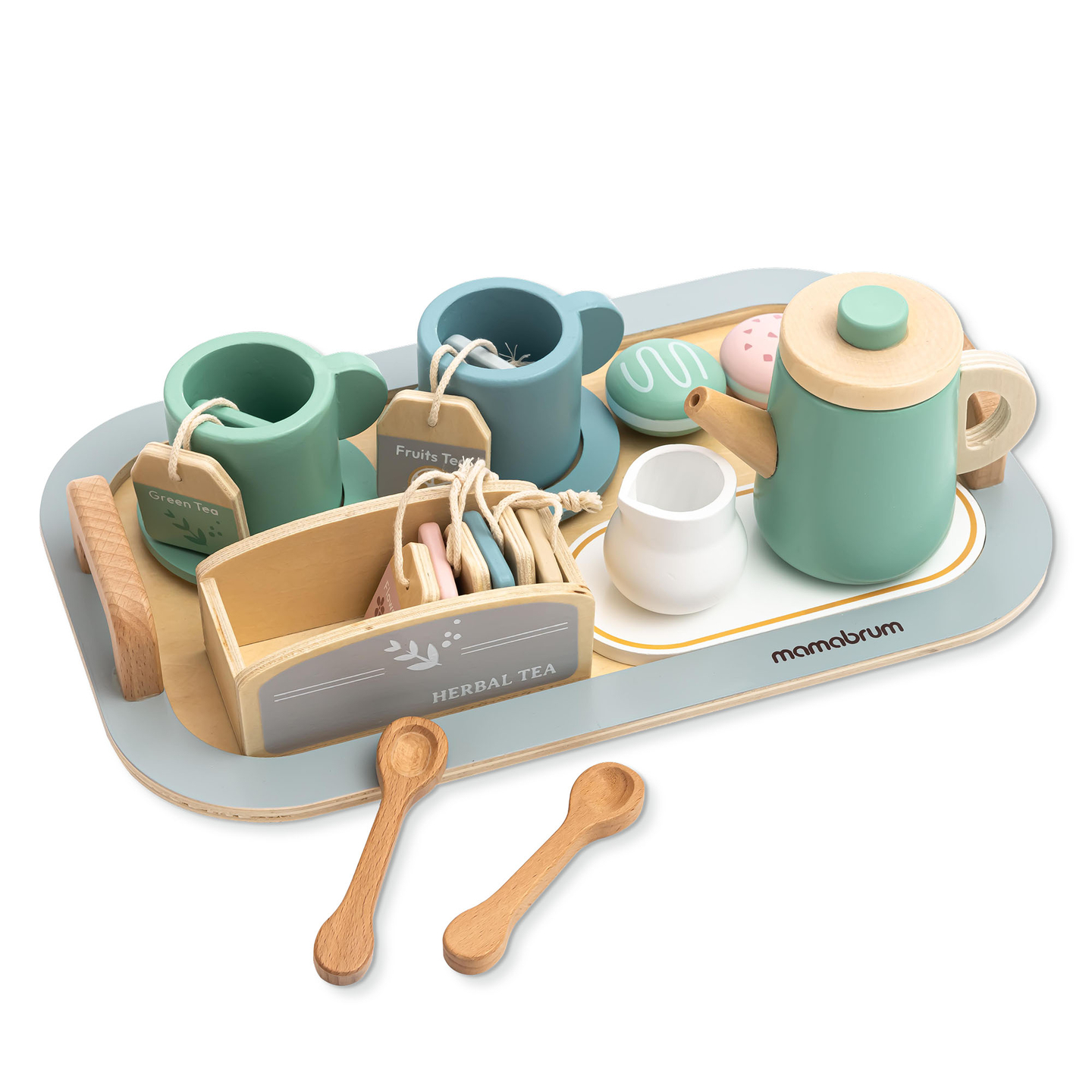 Didelis medinis arbatos rinkinys su padėklu - 18 vienetų