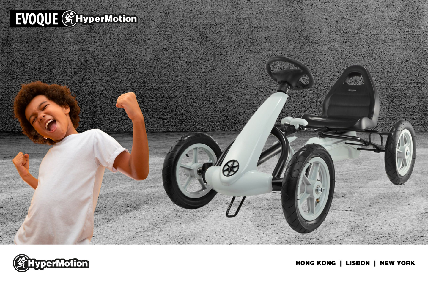 EVOQUE pedalinis kartingas 5-8 metų vaikams - pilkas