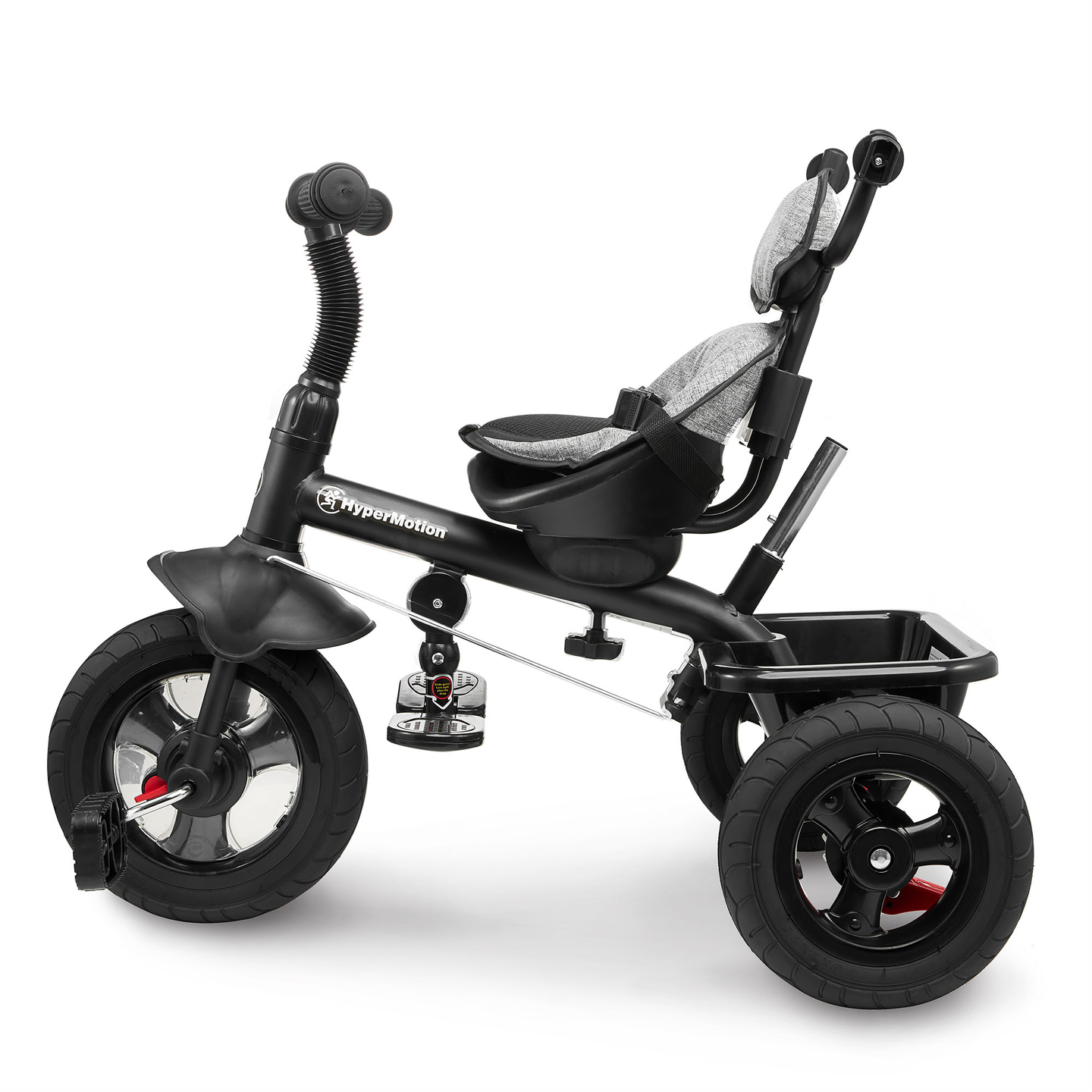 Triratukas 1-4 metų vaikams - TOBI FREY - pilka spalva - pasukamas - pompiniai ratai + stūmiklis