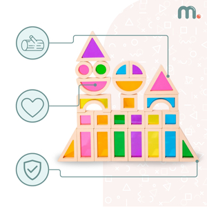 Vaivorykštės medinės kaladėlės - 25 elementai