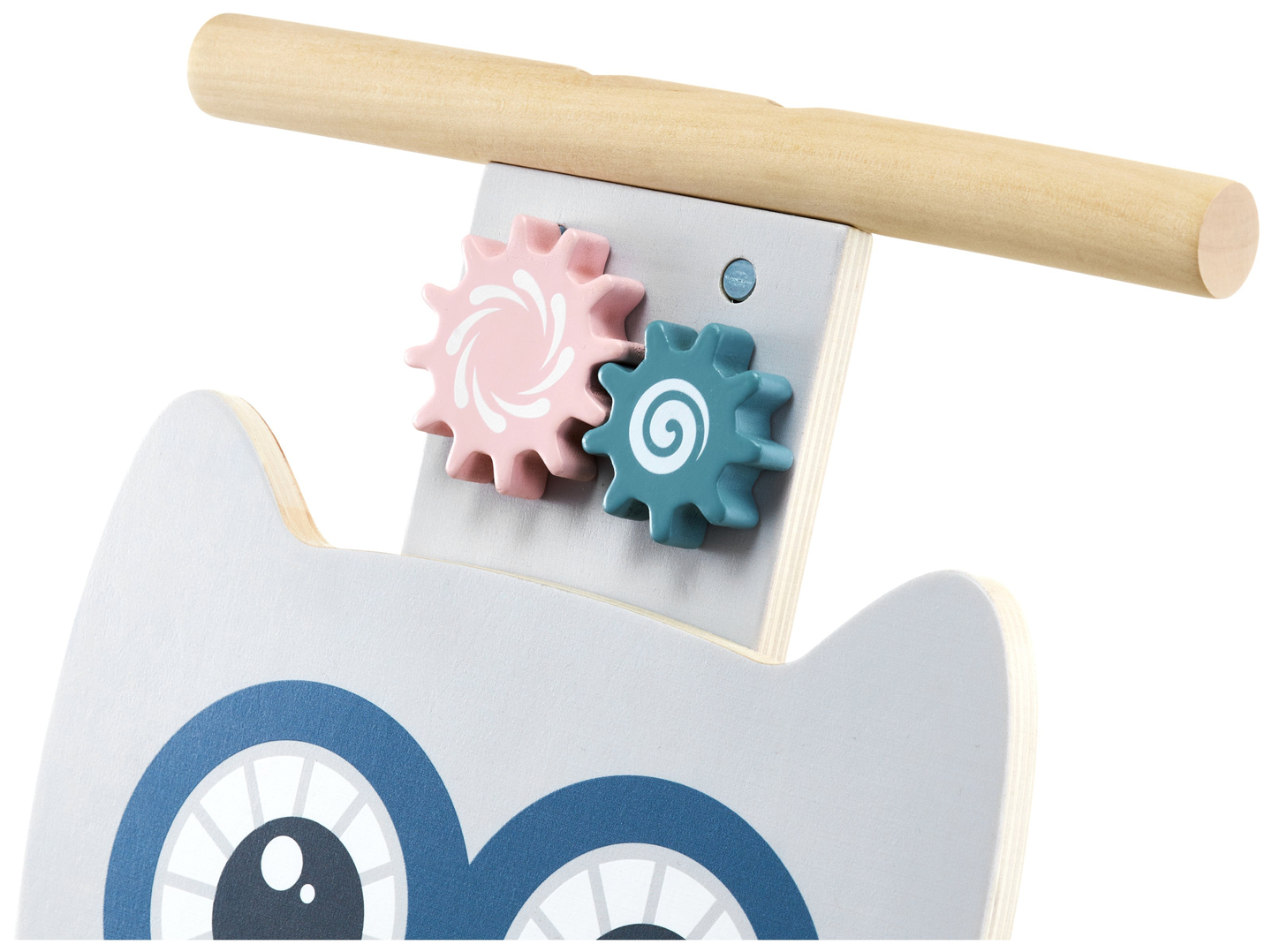 Medinė daugiafunkcinė vaikštynė - stumdukas - vežimėlis su kaladėlėmis - Owl