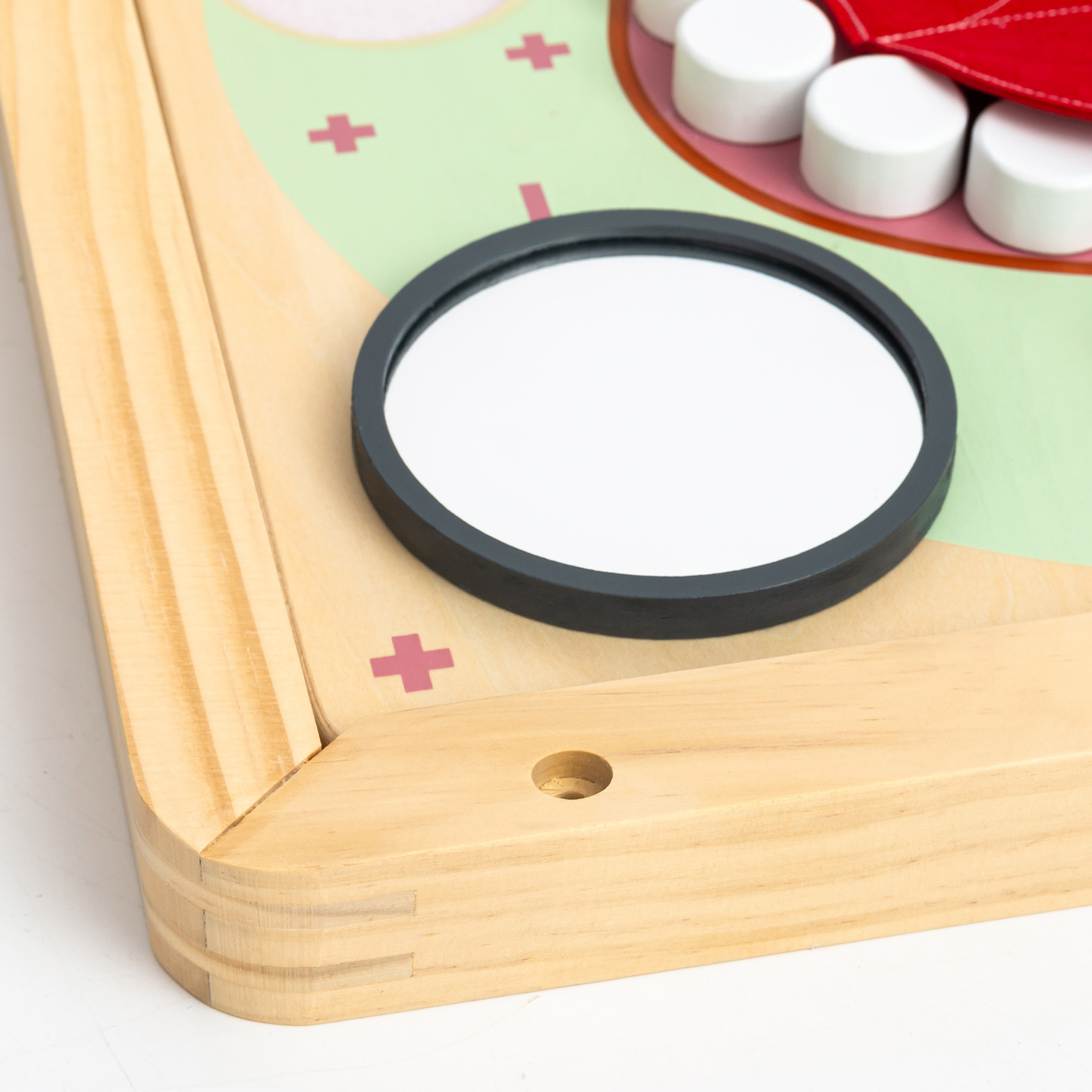 Medinė Montessori edukacinė lenta Mažasis odontologas - dantų šepetėlis, dantų pasta, išimami dantys, veidrodėlis, maistas, mokymosi skoniai