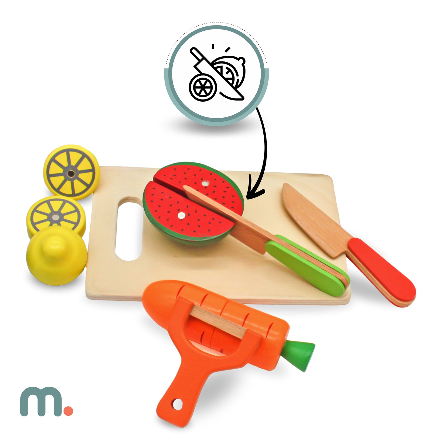 Mediniai vaisiai ir daržovės pjaustymui