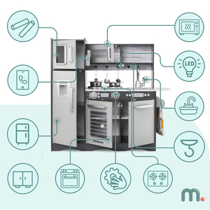 XXL medinė virtuvė su LED apšvietimu, prijuoste ir priedais