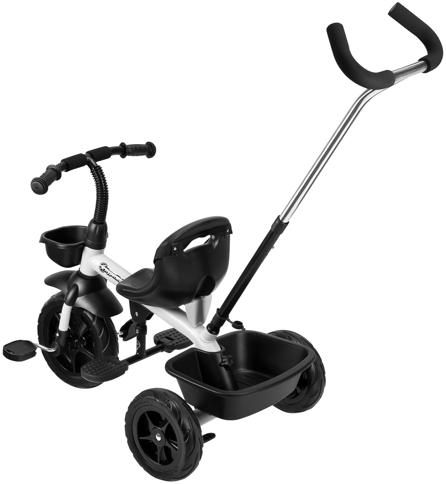 "HyperMotion TOBI VECTOR" triratukas - amžini pripučiami ratai + stūmimo strypas. Spalva: šviesiai pilka.