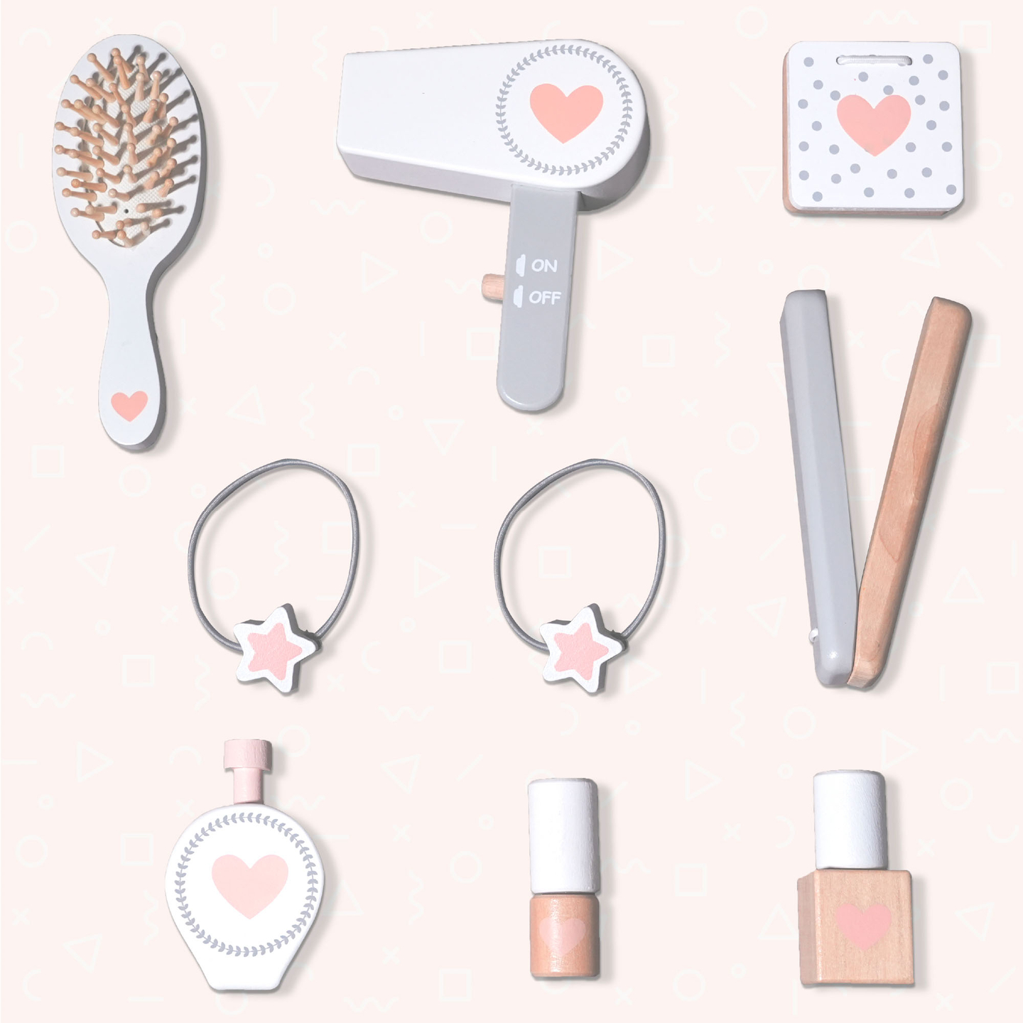 Medinis vaikiškas tualetinis staliukas su kėde, priedais ir LED apšvietimu