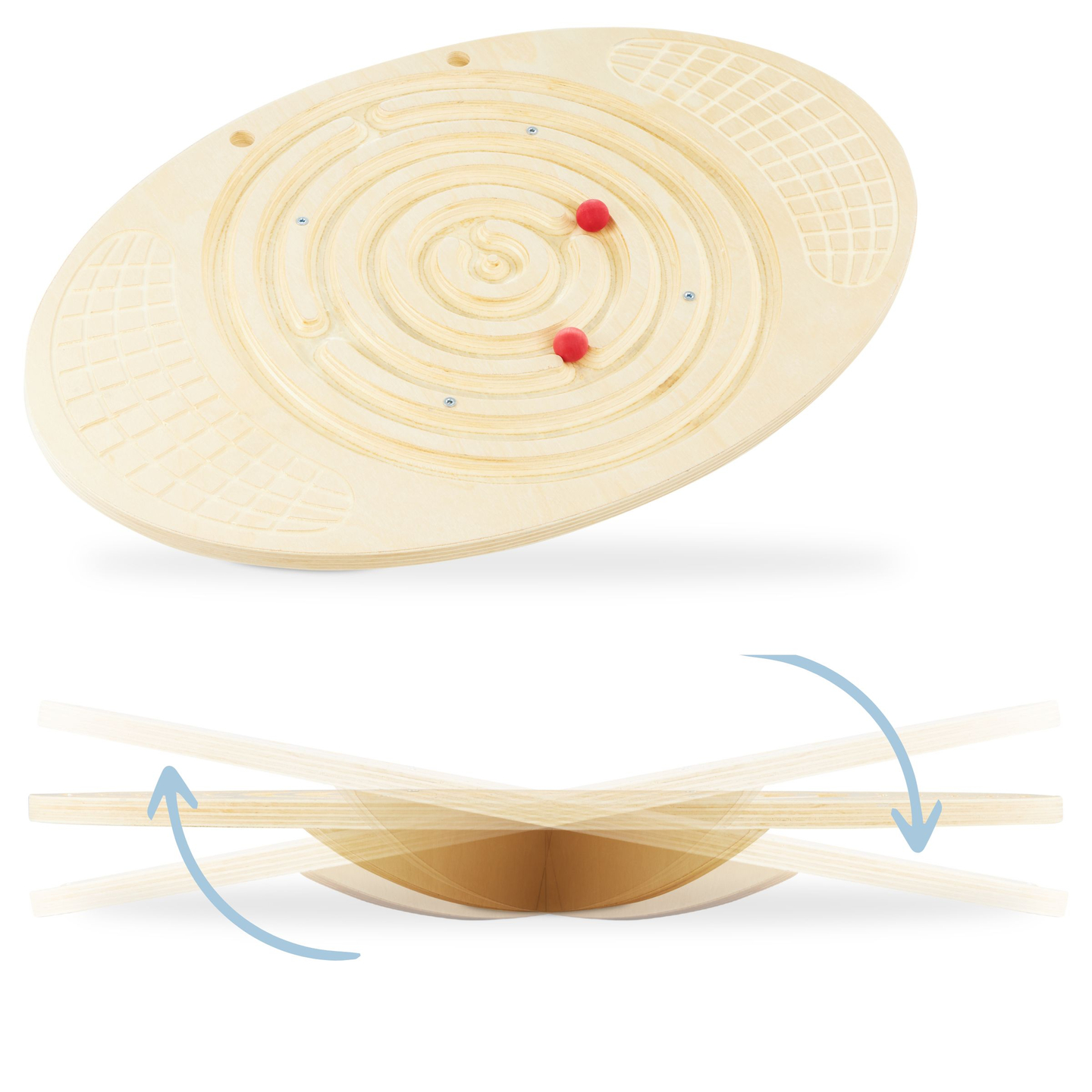 Medinė pusiausvyros lenta su labirintu ir kamuoliukais - balansavimo lenta