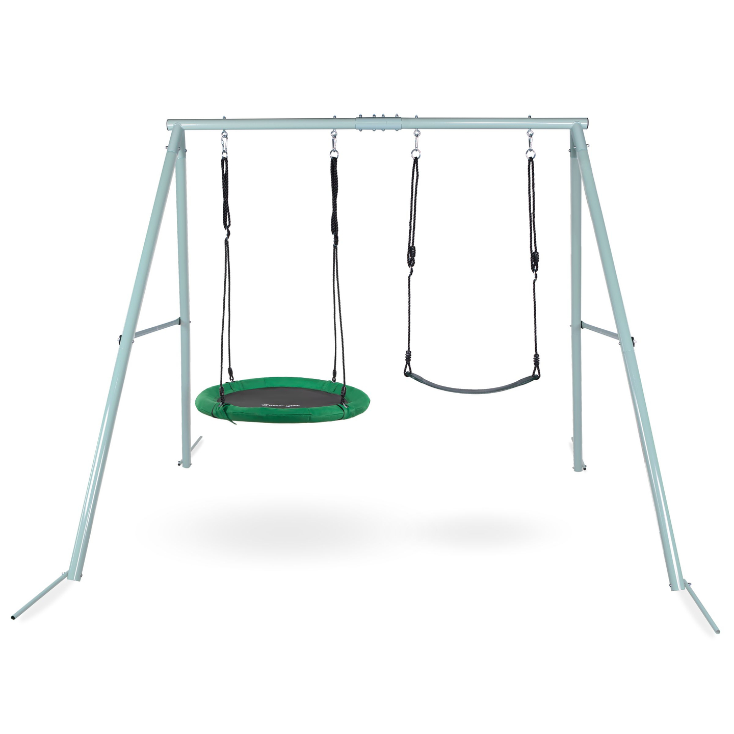 Dvigubos sodo sūpynės su karkasu ir virvėmis - sėdyne ir gandralizdžiu