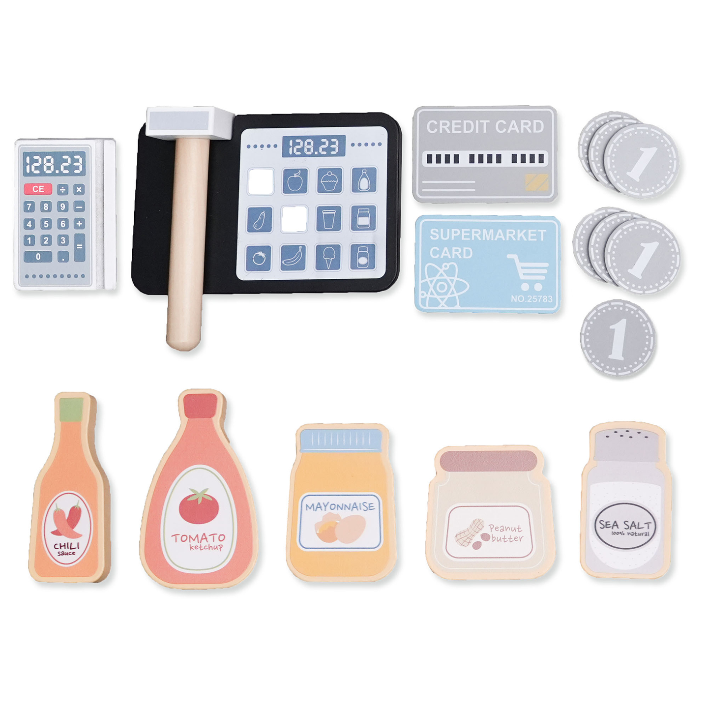 Didelė medinė XXXL parduotuvė vaikams su greito maisto baru - kampinė parduotuvė + kavos aparatas + orkaitė + šaldytuvas - 106 ak.