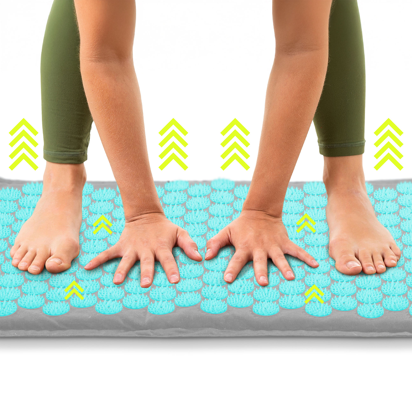 EKO lininis akupresūros kilimėlis su kokosų pluoštu ir grikių pagalvėle – 68 cm „HyperMotion“ pilka-mėtinė