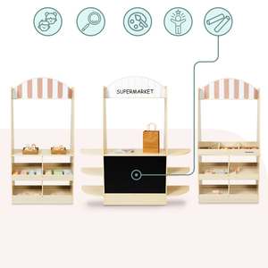 Didelė medinė vaikiška parduotuvė su lenta – 91 detalė apsipirkimo malonumams!