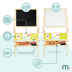 Didelė mokomoji dvipusė lenta: magnetinė ir kreidinė - sausai trinama lenta, medinė