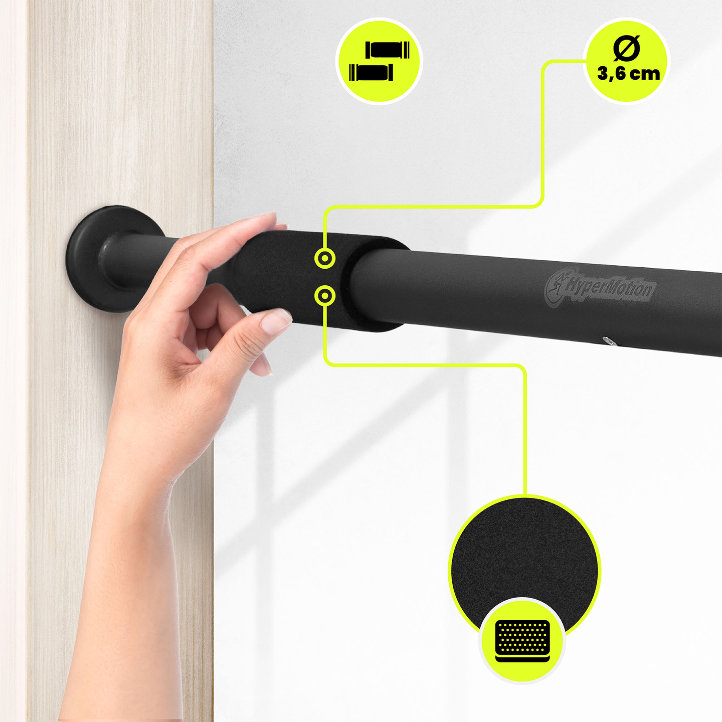 HyperMotion reguliuojamas prisitraukimų skersinis 80–130 cm, 150 kg, juodas