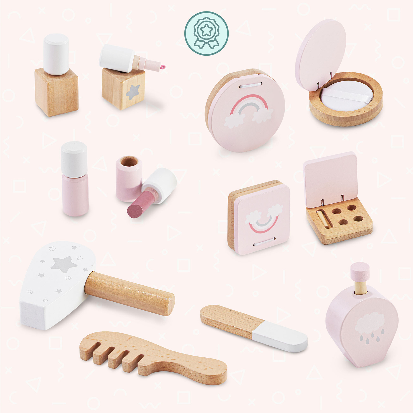 Medinis mini tualetinis staliukas vaikams su aksesuarais ir LED apšvietimu su sklandžiu ryškumo reguliavimu