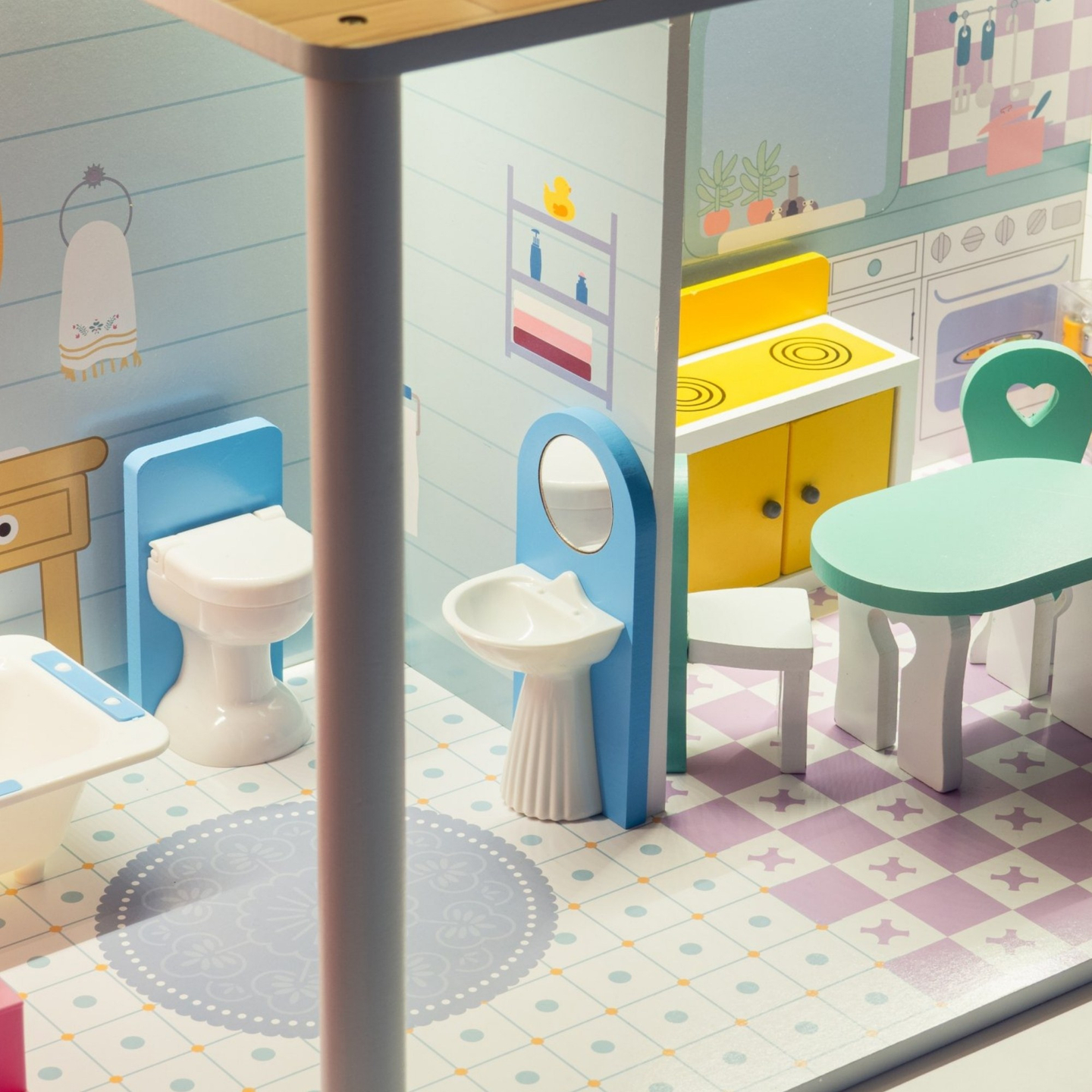 XXL Didžiausias medinis lėlių namelis - 123 cm - LED apšvietimas - terasa, aksesuarai, sodas