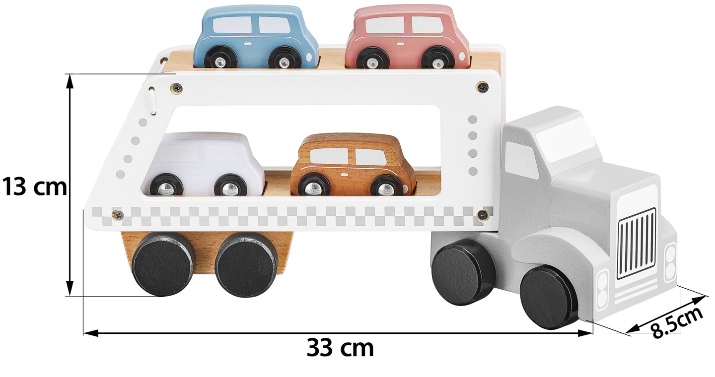 Medinė sunkvežimio priekaba su 4 automobiliais