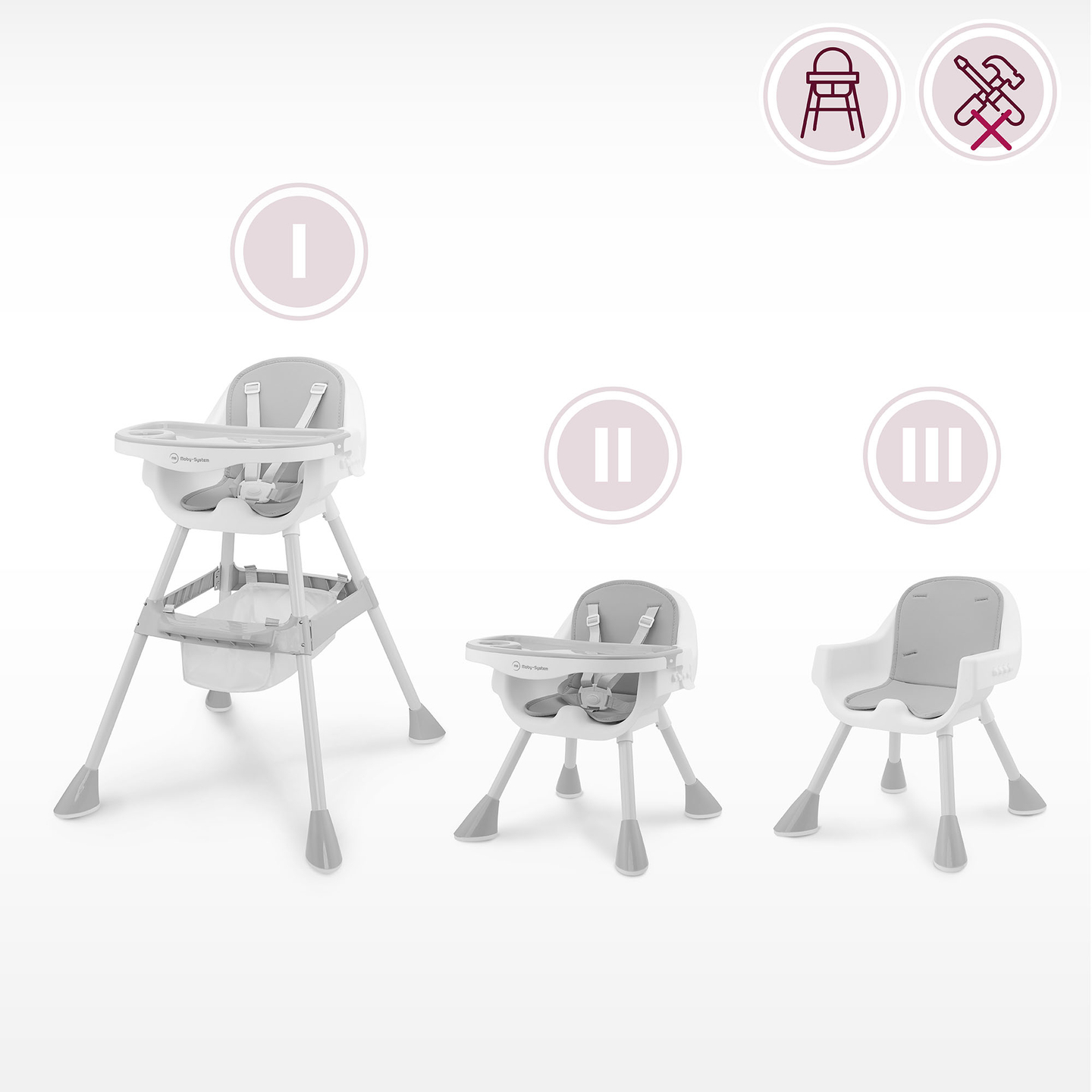 "Moby-System Magnolia" reguliuojama aukštakulnė kėdutė "2-in-1" - pilka