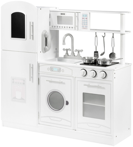 Dideli mediniai balti virtuvės reikmenys ir prijuostė