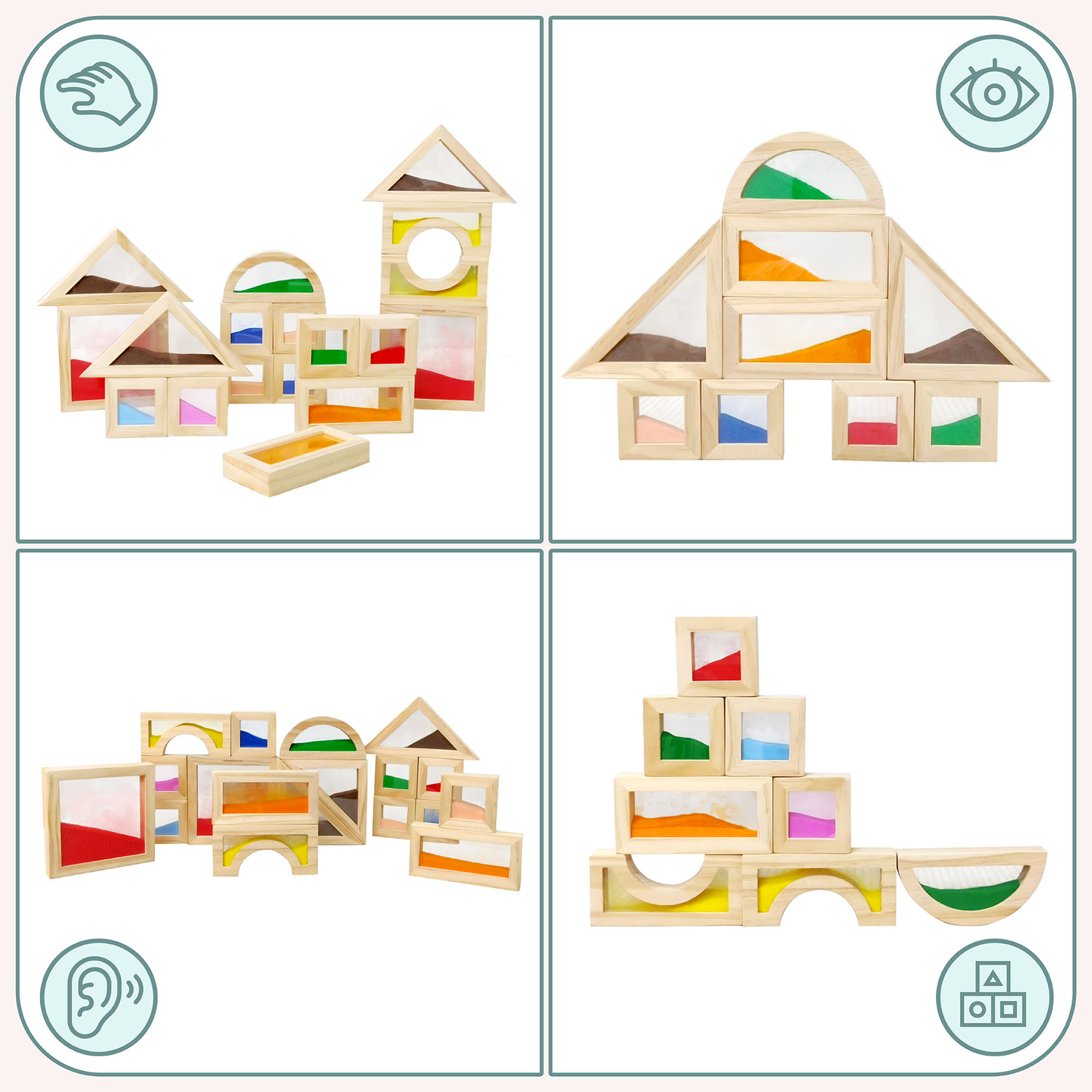 Medinės sensorinės kaladėlės - 18 vienetų