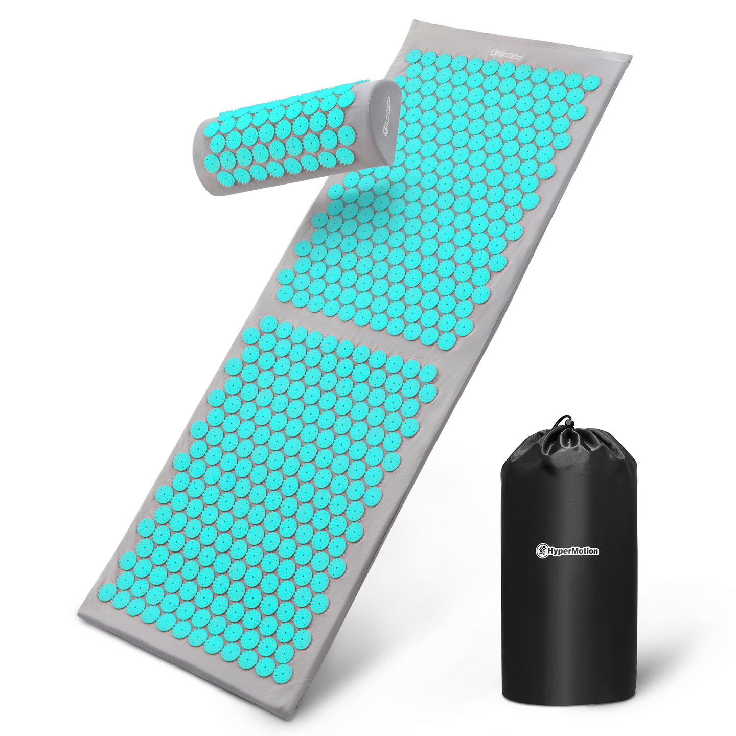 Didelis akupresūros kilimėlis su pagalvėle ir užvalkalu – 130 cm „HyperMotion“ pilkai mėtinis