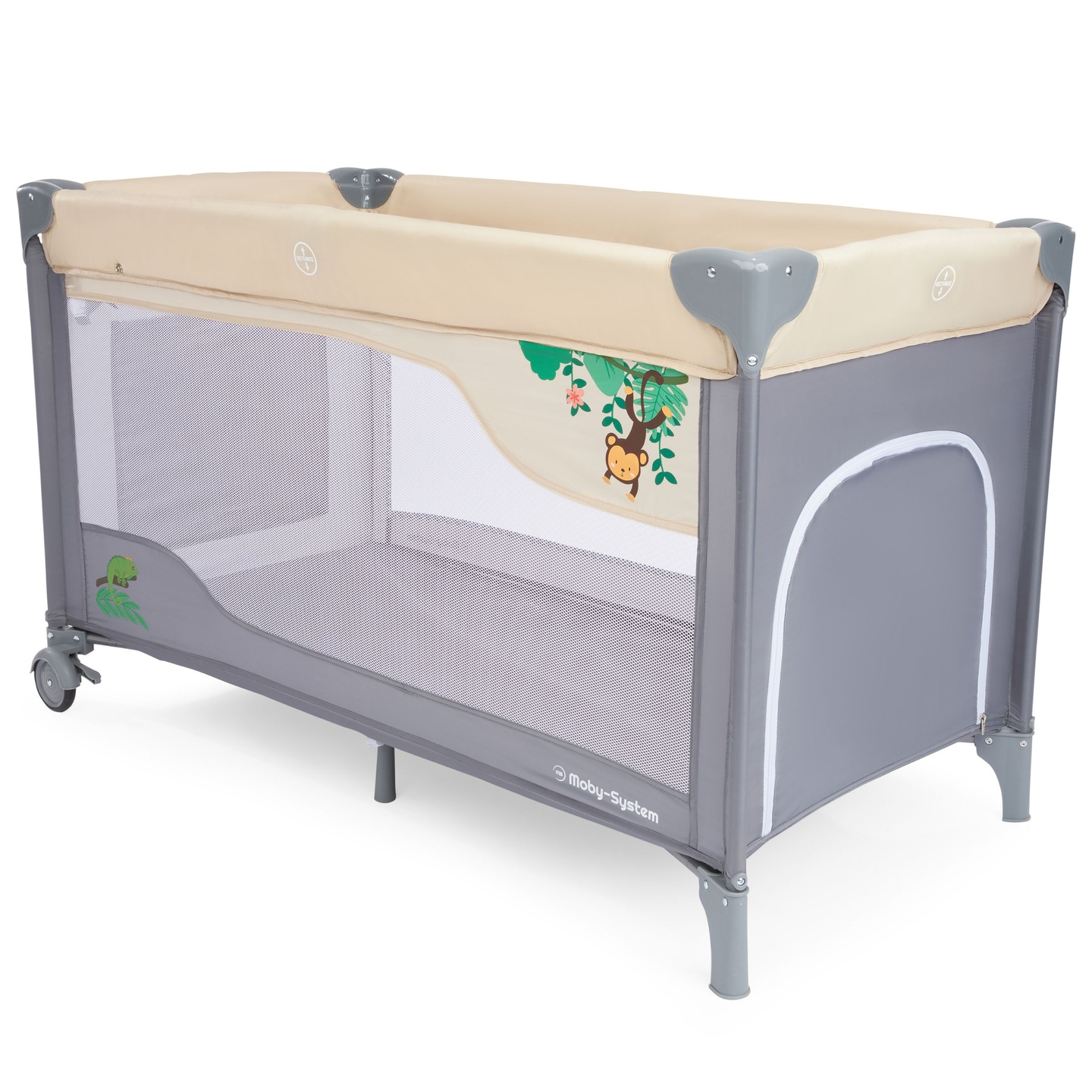 Kelioninė lovelė 0 - 36 m su persirengimo stalu + Moby-System HUXLEY maniežas