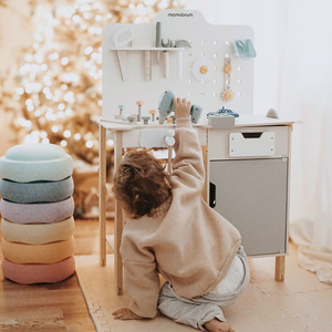 XXL Didelės medinės dirbtuvės su įrankiais - "pasidaryk pats" rinkinys, 74 elementai